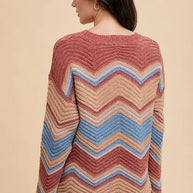Annie Wear Multi Color Zig-Zag Round Neck Sweater-Sweaters-Trendsi-[option4]-[option5]-[option6]-[option7]-[option8]-Shop-Boutique-Clothing-for-Women-Online