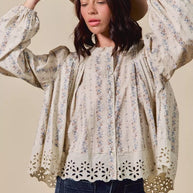 SO ME Floral Print Lace Button Down Shirt-Blouses-Trendsi-[option4]-[option5]-[option6]-[option7]-[option8]-Shop-Boutique-Clothing-for-Women-Online