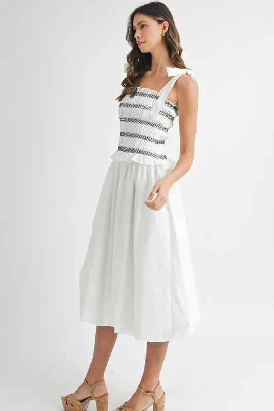 MABLE Smocked Bodice Bubble Midi Dress-Dresses-Trendsi-[option4]-[option5]-[option6]-[option7]-[option8]-Shop-Boutique-Clothing-for-Women-Online