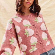 SO ME Strawberry Fruit All Over Button Sweater Cardigan-Cardigan-Trendsi-[option4]-[option5]-[option6]-[option7]-[option8]-Shop-Boutique-Clothing-for-Women-Online