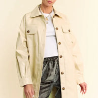 Davi & Dani Faux Leather Button Up Jacket with Chest Pockets-Jackets-Trendsi-BEIGE-S-[option4]-[option5]-[option6]-[option7]-[option8]-Shop-Boutique-Clothing-for-Women-Online