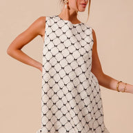 SO ME Texture Bow Printed Mini Ruffle Dress-Dresses-Trendsi-IVORY-S-[option4]-[option5]-[option6]-[option7]-[option8]-Shop-Boutique-Clothing-for-Women-Online