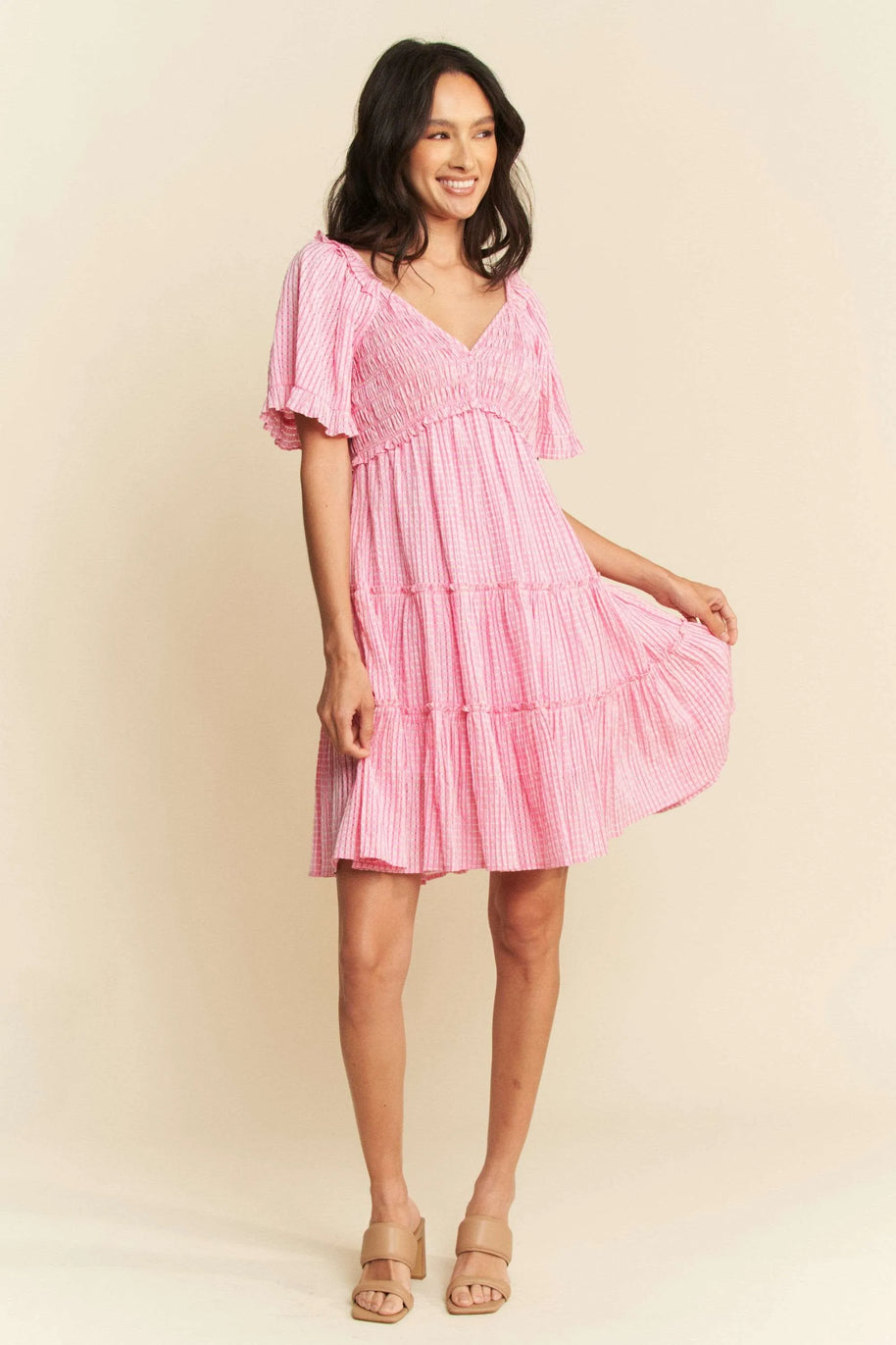 Davi & Dani Jacquard Checker Smocking Tiered Dress-Dresses-Trendsi-[option4]-[option5]-[option6]-[option7]-[option8]-Shop-Boutique-Clothing-for-Women-Online