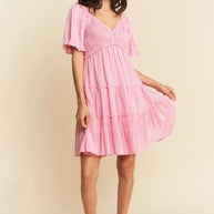 Davi & Dani Jacquard Checker Smocking Tiered Dress-Dresses-Trendsi-[option4]-[option5]-[option6]-[option7]-[option8]-Shop-Boutique-Clothing-for-Women-Online