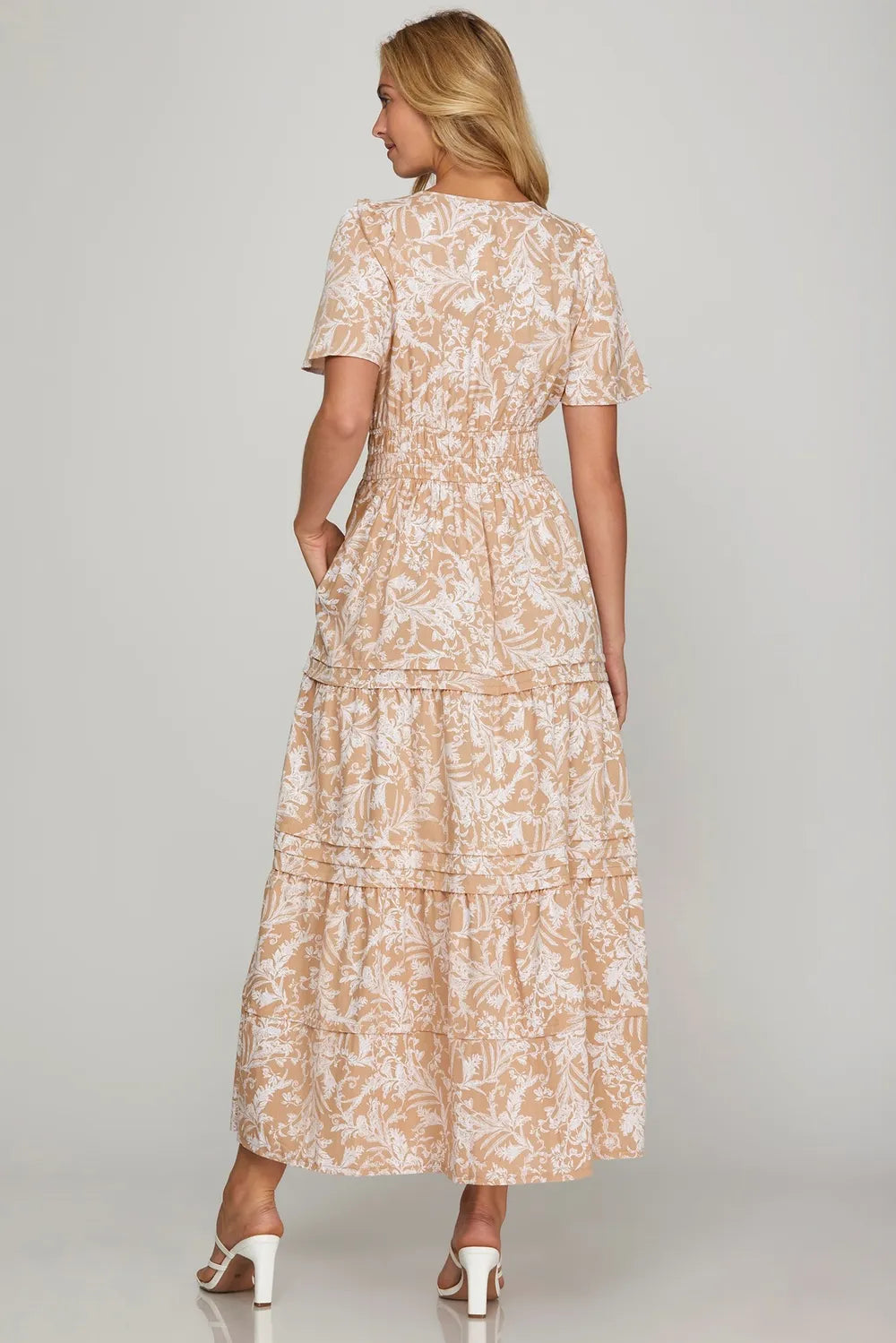 She + Sky Printed Notched Woven Tiered Pintuck Maxi Dress with Side Pockets-Dresses-Trendsi-[option4]-[option5]-[option6]-[option7]-[option8]-Shop-Boutique-Clothing-for-Women-Online