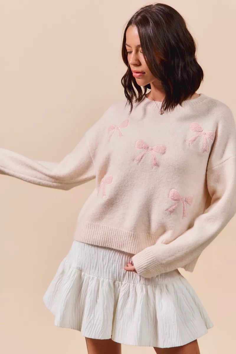 SO ME Embroidered Ribbon Round Neck Sweater-Sweaters-Trendsi-[option4]-[option5]-[option6]-[option7]-[option8]-Shop-Boutique-Clothing-for-Women-Online