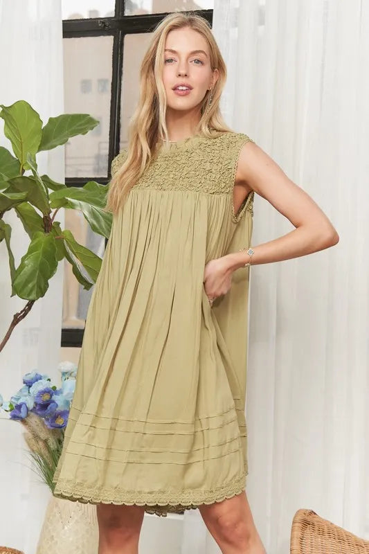 ADORA Loose Textured Babydoll Dress-Dresses-Trendsi-OLIVE GREY-S-[option4]-[option5]-[option6]-[option7]-[option8]-Shop-Boutique-Clothing-for-Women-Online