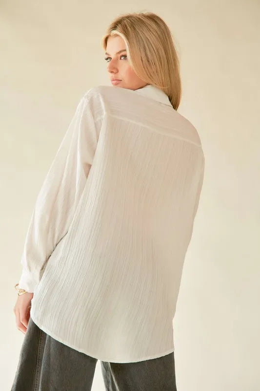 Davi & Dani Crinkled Jacquard Button Down Shirt-Blouses-Trendsi-[option4]-[option5]-[option6]-[option7]-[option8]-Shop-Boutique-Clothing-for-Women-Online