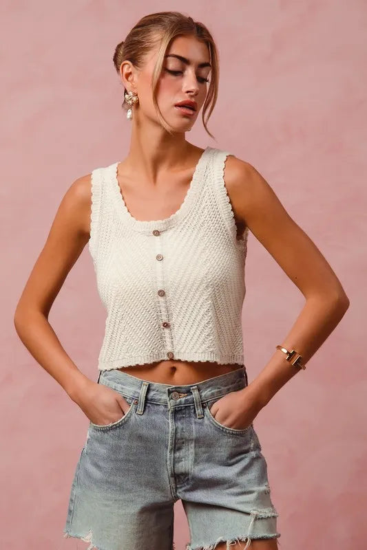 SO ME Chevron Pattern Buttoned Front Lightweight Tank Top-Tank Tops & Camis-Trendsi-[option4]-[option5]-[option6]-[option7]-[option8]-Shop-Boutique-Clothing-for-Women-Online