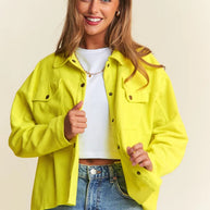 J.NNA Snap Down Long Sleeve High Low Shacket-Jackets-Trendsi-Chartreuse-S-[option4]-[option5]-[option6]-[option7]-[option8]-Shop-Boutique-Clothing-for-Women-Online