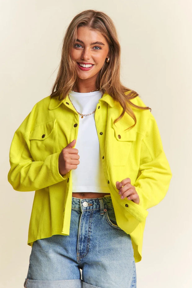 J.NNA Snap Down Long Sleeve High Low Shacket-Jackets-Trendsi-Chartreuse-S-[option4]-[option5]-[option6]-[option7]-[option8]-Shop-Boutique-Clothing-for-Women-Online