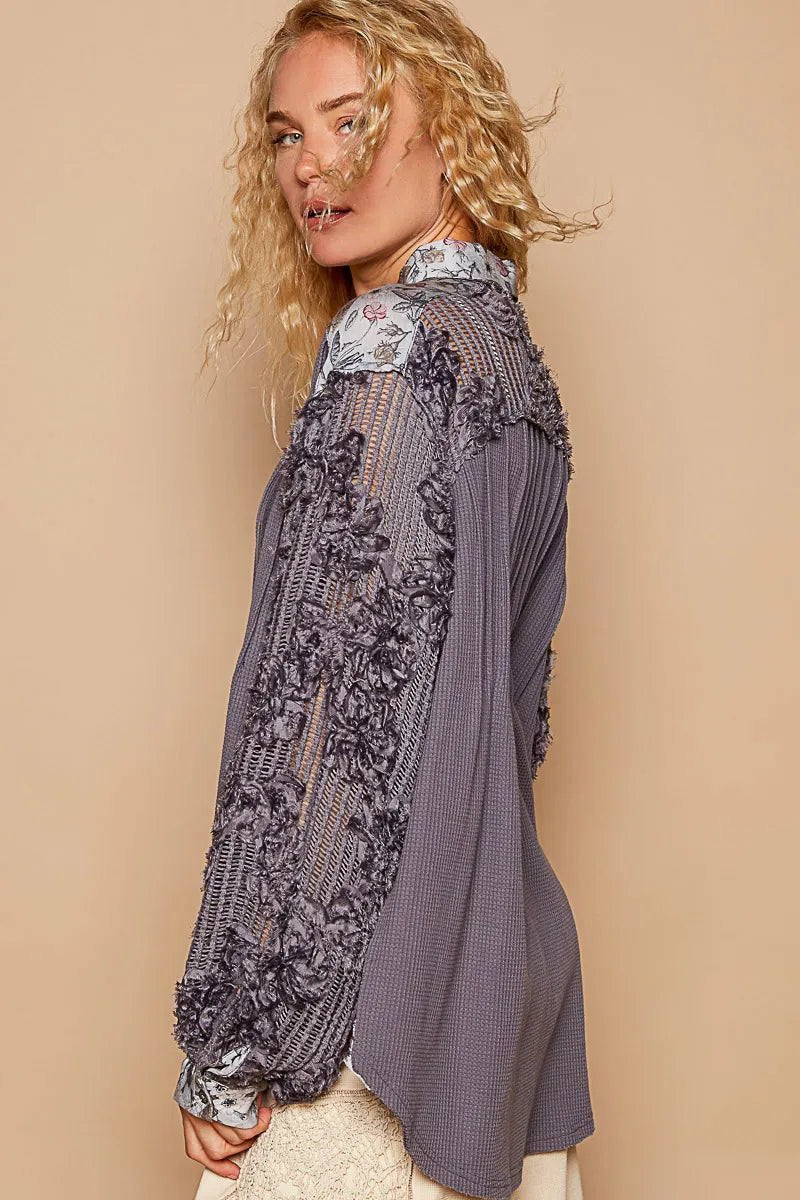 POL Floral Half Button Lace Detail Long Sleeve Top-Blouses-Trendsi-[option4]-[option5]-[option6]-[option7]-[option8]-Shop-Boutique-Clothing-for-Women-Online