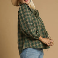 Umgee Full Size Plaid Ruffle Collar Blouse-Blouses-Trendsi-[option4]-[option5]-[option6]-[option7]-[option8]-Shop-Boutique-Clothing-for-Women-Online