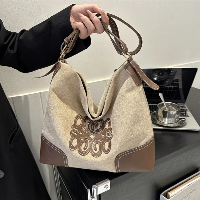 Suede Patch Adjustable Strap Tote Bag-Bags-Trendsi-[option4]-[option5]-[option6]-[option7]-[option8]-Shop-Boutique-Clothing-for-Women-Online