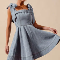 SO ME A Line Fit and Flare Diamond Bow Ribbon Denim Dres-Dresses-Trendsi-LT DENIM-S-[option4]-[option5]-[option6]-[option7]-[option8]-Shop-Boutique-Clothing-for-Women-Online