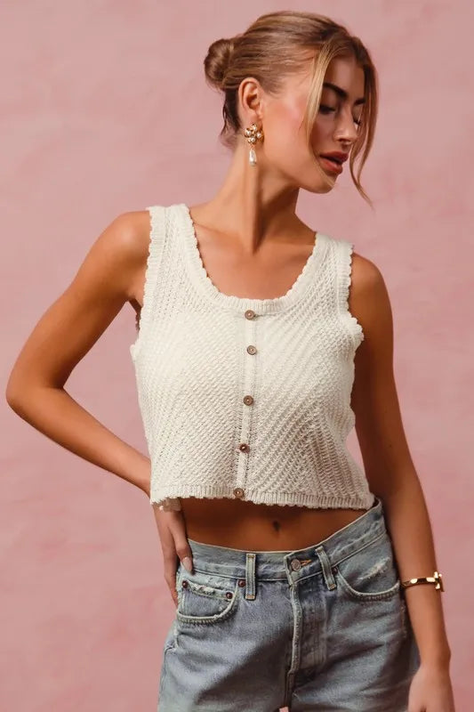 SO ME Chevron Pattern Buttoned Front Lightweight Tank Top-Tank Tops & Camis-Trendsi-[option4]-[option5]-[option6]-[option7]-[option8]-Shop-Boutique-Clothing-for-Women-Online