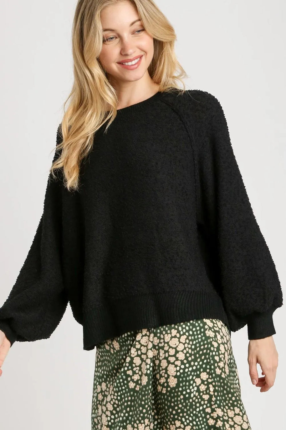 Umgee Full Size Round Neck Long Sleeve Sweater-Sweaters-Trendsi-Black-S-[option4]-[option5]-[option6]-[option7]-[option8]-Shop-Boutique-Clothing-for-Women-Online