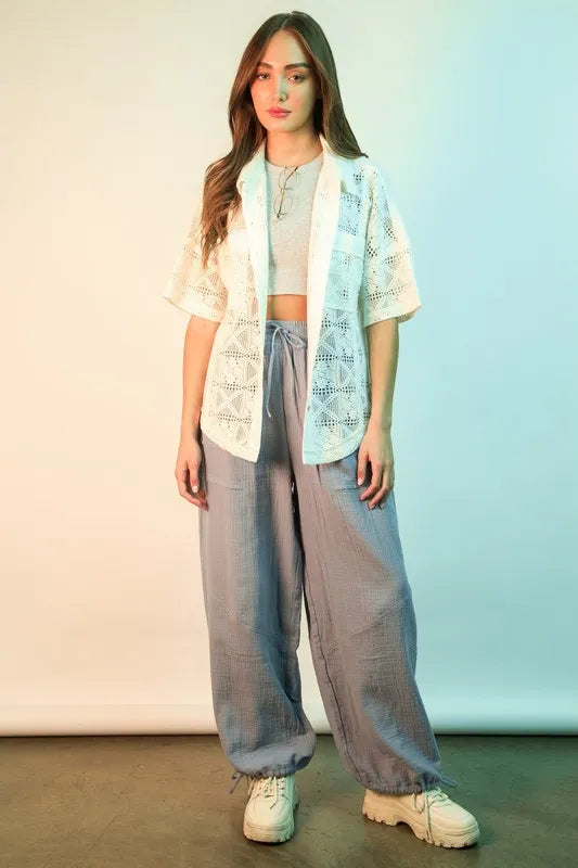 VERY J Wide Leg Gauze Solid Pants-Pants-Trendsi-[option4]-[option5]-[option6]-[option7]-[option8]-Shop-Boutique-Clothing-for-Women-Online