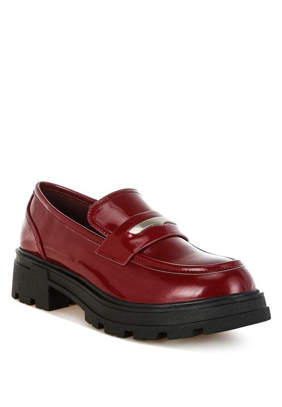 Gleam Stride Faux Leather Chunky Loafers-Rag Company-Burgundy-US-5 / UK-3 / EU-36-[option4]-[option5]-[option6]-[option7]-[option8]-Shop-Boutique-Clothing-for-Women-Online