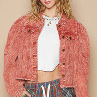 POL Raw Hem Button Up Cropped Denim Jacket-Coats & Jackets-Trendsi-[option4]-[option5]-[option6]-[option7]-[option8]-Shop-Boutique-Clothing-for-Women-Online