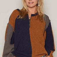 POL Color Block Half Zip Dropped Shoulder Sweatshirt-Sweatshirts-Trendsi-Terracotta-S-[option4]-[option5]-[option6]-[option7]-[option8]-Shop-Boutique-Clothing-for-Women-Online