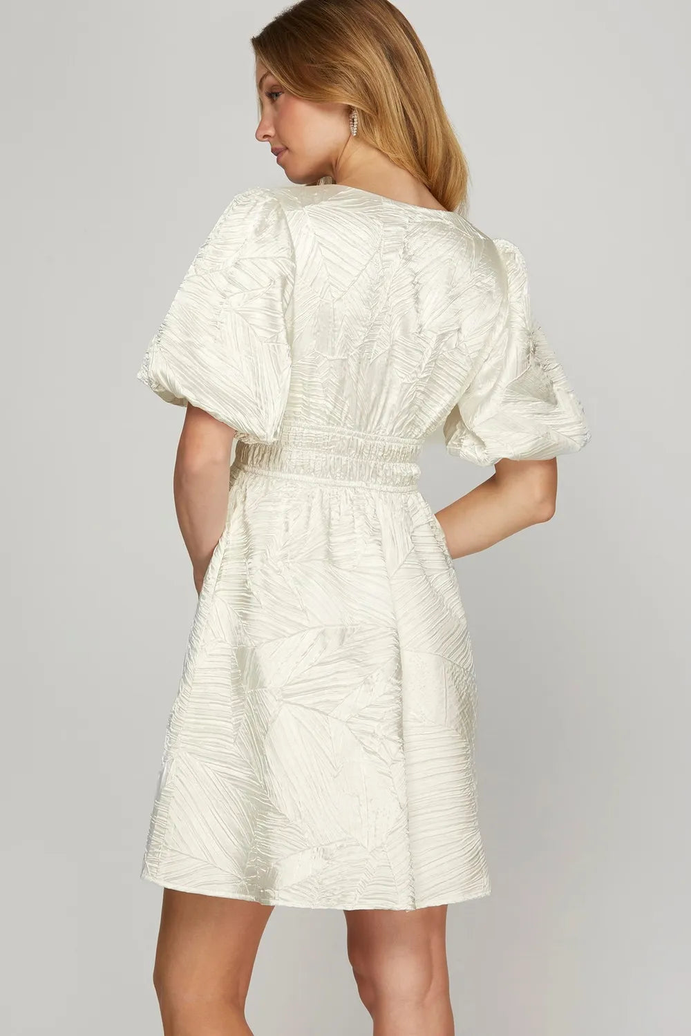 She + Sky Crinkle Woven V-Neck Balloon Sleeve Mini Dress-Dresses-Trendsi-[option4]-[option5]-[option6]-[option7]-[option8]-Shop-Boutique-Clothing-for-Women-Online