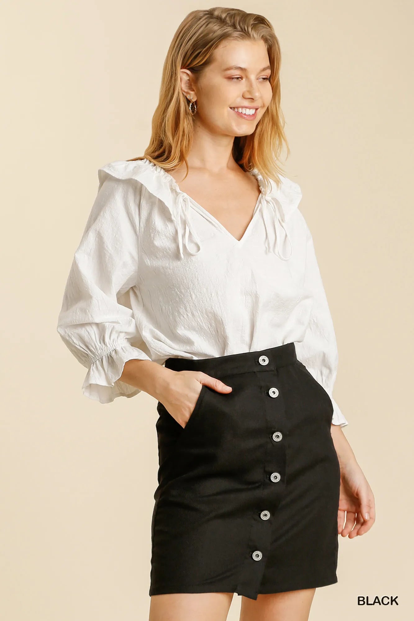 Umgee Linen Blend Button Down Skirt with Pockets-Skirts-Trendsi-Black-S-[option4]-[option5]-[option6]-[option7]-[option8]-Shop-Boutique-Clothing-for-Women-Online