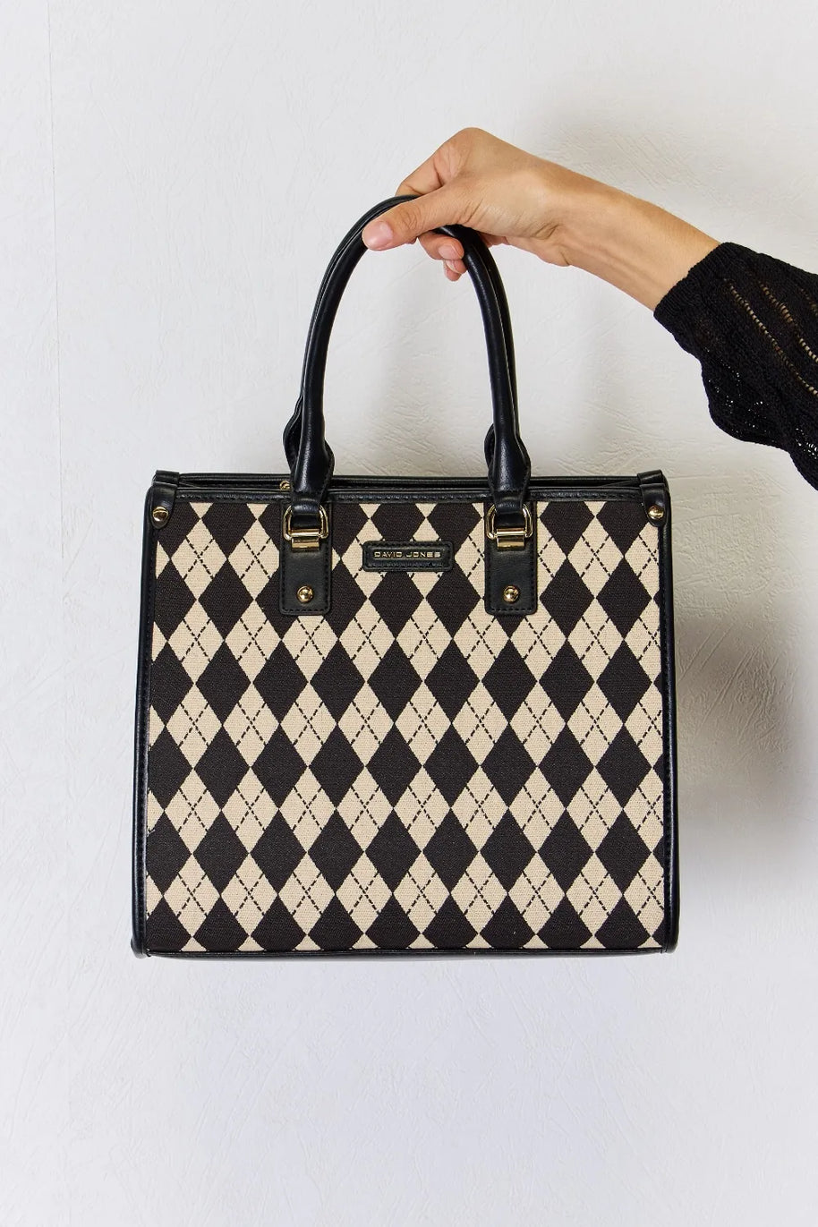 David Jones Argyle Pattern PU Leather Handbag-Bags-Trendsi-[option4]-[option5]-[option6]-[option7]-[option8]-Shop-Boutique-Clothing-for-Women-Online