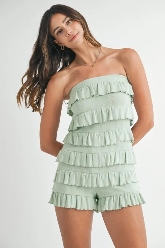 MABLE Pointelle Knit Fabric Ruffled Tube Romper-Jumpsuits & Rompers-Trendsi-Lt Sage-S-[option4]-[option5]-[option6]-[option7]-[option8]-Shop-Boutique-Clothing-for-Women-Online