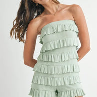 MABLE Pointelle Knit Fabric Ruffled Tube Romper-Jumpsuits & Rompers-Trendsi-Lt Sage-S-[option4]-[option5]-[option6]-[option7]-[option8]-Shop-Boutique-Clothing-for-Women-Online