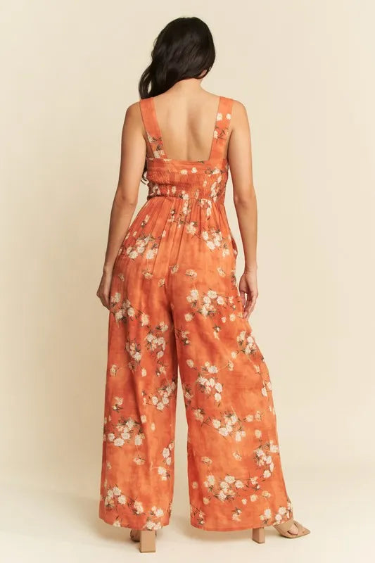 Davi & Dani Floral Ruffle Square Neck Smocking Bodice Jumpsuit-Jumpsuits & Rompers-Trendsi-[option4]-[option5]-[option6]-[option7]-[option8]-Shop-Boutique-Clothing-for-Women-Online