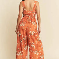 Davi & Dani Floral Ruffle Square Neck Smocking Bodice Jumpsuit-Jumpsuits & Rompers-Trendsi-[option4]-[option5]-[option6]-[option7]-[option8]-Shop-Boutique-Clothing-for-Women-Online