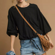 Umgee Full Size Linen Long Sleeve Top with Drawstring-Blouses-Trendsi-[option4]-[option5]-[option6]-[option7]-[option8]-Shop-Boutique-Clothing-for-Women-Online