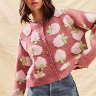 SO ME Strawberry Fruit All Over Button Sweater Cardigan-Cardigan-Trendsi-[option4]-[option5]-[option6]-[option7]-[option8]-Shop-Boutique-Clothing-for-Women-Online