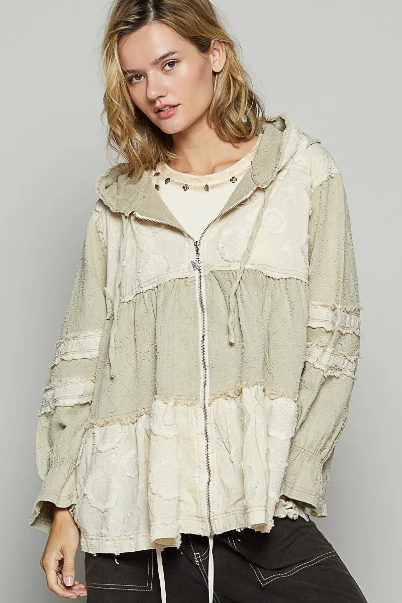 POL Raw Hem Color Block Hooded Jacket-Jacket-Trendsi-[option4]-[option5]-[option6]-[option7]-[option8]-Shop-Boutique-Clothing-for-Women-Online