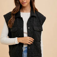 Annie Wear Texture Quilted Snap Down Vest Coat-Vest-Trendsi-Black-S-[option4]-[option5]-[option6]-[option7]-[option8]-Shop-Boutique-Clothing-for-Women-Online