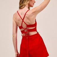 SO ME Fitted Open Back Game Day Romper with Lace Up Deta-Jumpsuits & Rompers-Trendsi-[option4]-[option5]-[option6]-[option7]-[option8]-Shop-Boutique-Clothing-for-Women-Online