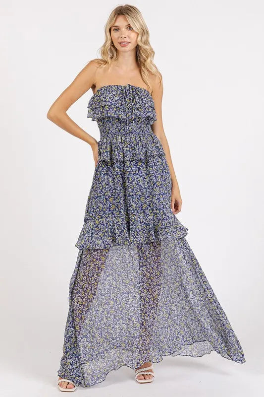 Mittoshop Ruffled Smocked Floral Halter Neck Maxi Dress-Dresses-Trendsi-Dark Navy-S-[option4]-[option5]-[option6]-[option7]-[option8]-Shop-Boutique-Clothing-for-Women-Online