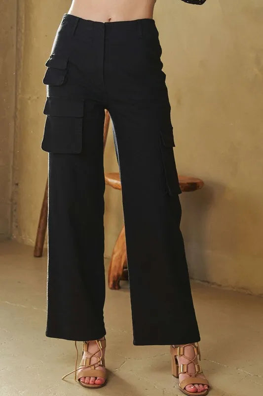 Davi & Dani Flap Pocket Mid Rise Cargo Pants-pants-Trendsi-[option4]-[option5]-[option6]-[option7]-[option8]-Shop-Boutique-Clothing-for-Women-Online