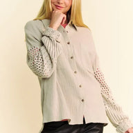 Davi & Dani Crochet Sleeve Crinkled Texture Shirt-Blouses-Trendsi-[option4]-[option5]-[option6]-[option7]-[option8]-Shop-Boutique-Clothing-for-Women-Online