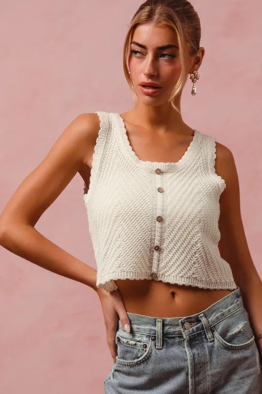 SO ME Chevron Pattern Buttoned Front Lightweight Tank Top-Tank Tops & Camis-Trendsi-[option4]-[option5]-[option6]-[option7]-[option8]-Shop-Boutique-Clothing-for-Women-Online