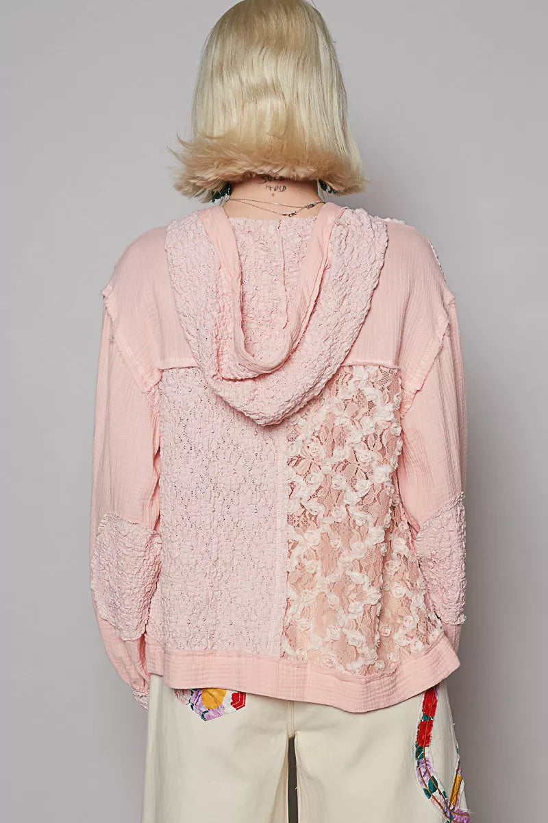 POL Exposed Seam Button Down Hooded Jacket with Lace Detail-Jacket-Trendsi-[option4]-[option5]-[option6]-[option7]-[option8]-Shop-Boutique-Clothing-for-Women-Online
