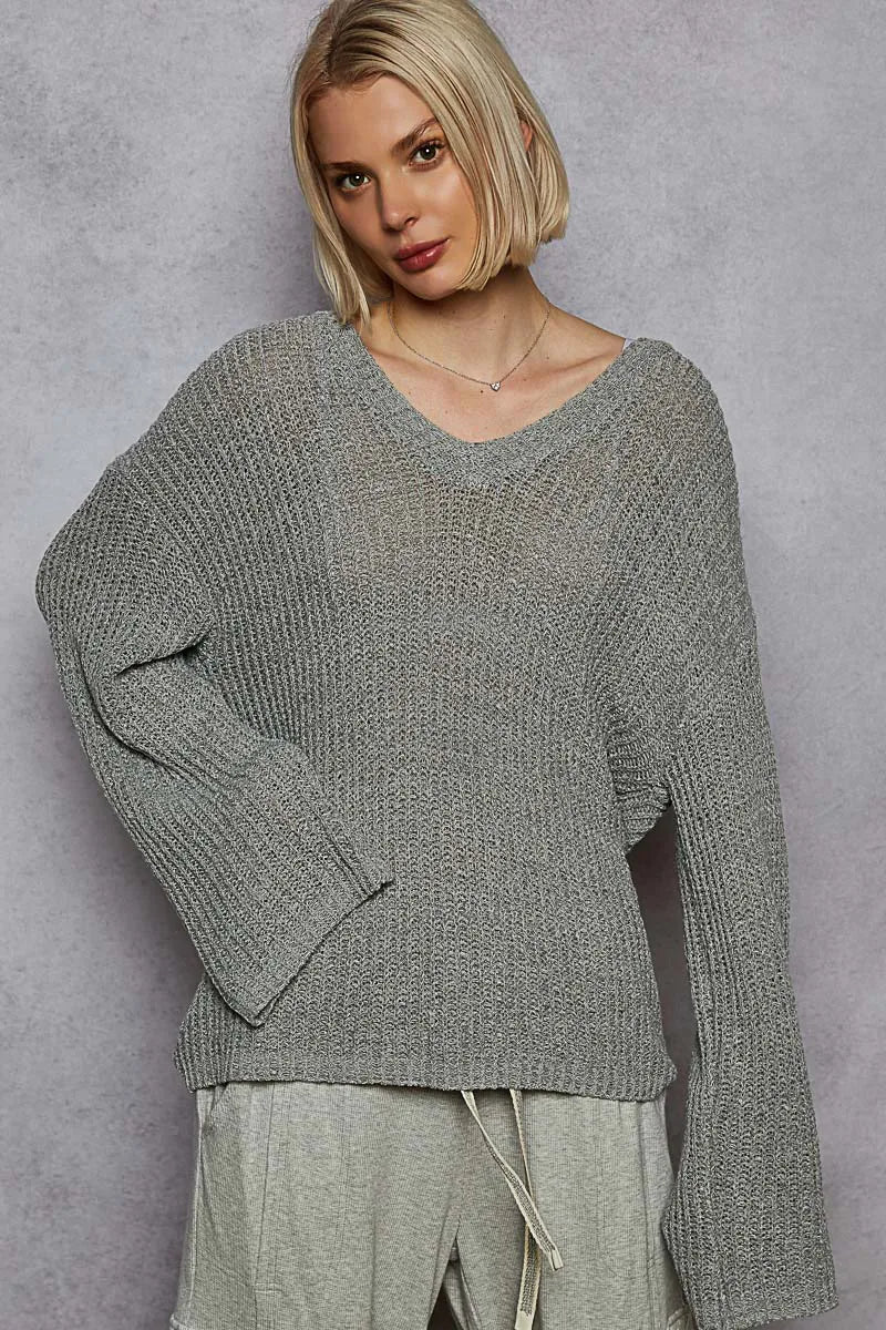POL Oversized V-Neck Knit Top-Blouses-Trendsi-Dark Gray-S-[option4]-[option5]-[option6]-[option7]-[option8]-Shop-Boutique-Clothing-for-Women-Online