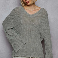 POL Oversized V-Neck Knit Top-Blouses-Trendsi-Dark Gray-S-[option4]-[option5]-[option6]-[option7]-[option8]-Shop-Boutique-Clothing-for-Women-Online