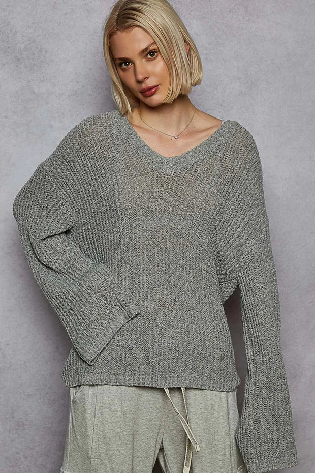 POL Oversized V-Neck Knit Top-Blouses-Trendsi-Dark Gray-S-[option4]-[option5]-[option6]-[option7]-[option8]-Shop-Boutique-Clothing-for-Women-Online