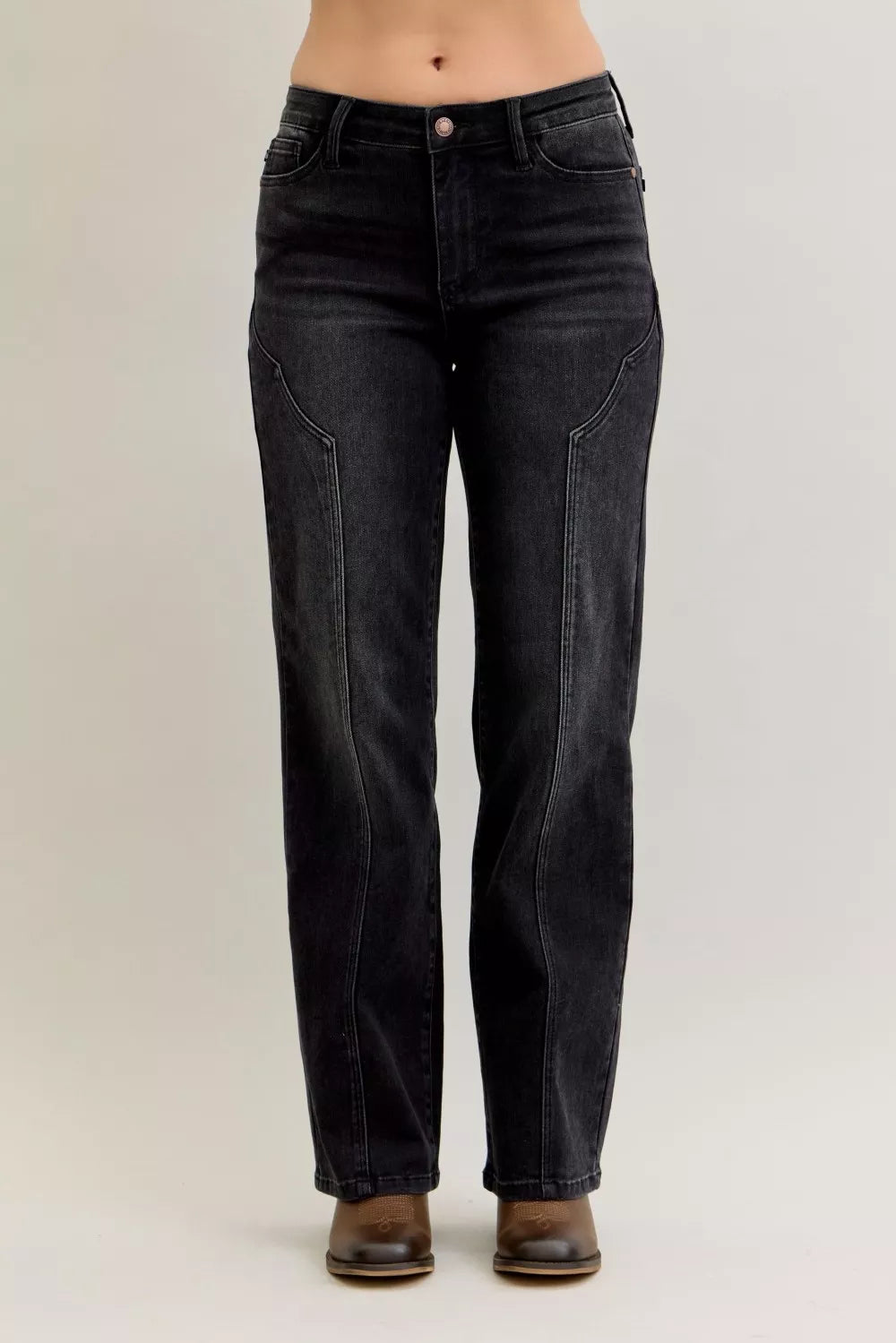 Judy Blue Mid Rise Straight Western Seam Detail Jeans-Jeans-Trendsi-BK-0(24)-[option4]-[option5]-[option6]-[option7]-[option8]-Shop-Boutique-Clothing-for-Women-Online