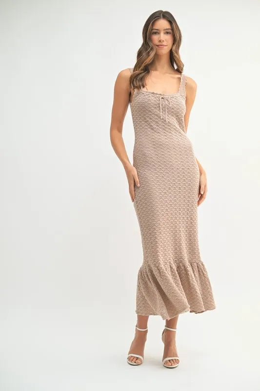 MABLE Ruffled Hem Sleeveless Crochet Knit Midi Dress-Dresses-Trendsi-Mocha-S-[option4]-[option5]-[option6]-[option7]-[option8]-Shop-Boutique-Clothing-for-Women-Online