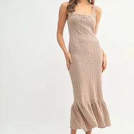 MABLE Ruffled Hem Sleeveless Crochet Knit Midi Dress-Dresses-Trendsi-Mocha-S-[option4]-[option5]-[option6]-[option7]-[option8]-Shop-Boutique-Clothing-for-Women-Online