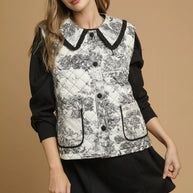 Umgee Toile Quilted Vest with Ruffle Collar-Vest-Trendsi-[option4]-[option5]-[option6]-[option7]-[option8]-Shop-Boutique-Clothing-for-Women-Online