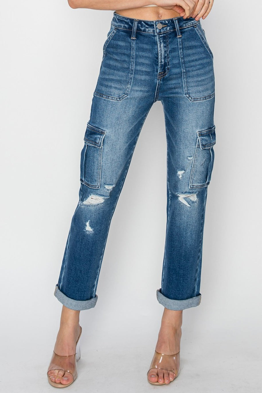RISEN High Rise Cargo Ankle Roll Up Straight Jeans-Trendsi-Dark-0(24)-[option4]-[option5]-[option6]-[option7]-[option8]-Shop-Boutique-Clothing-for-Women-Online